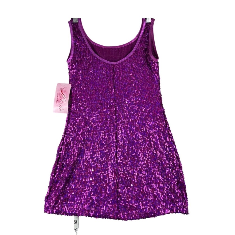 Natalie Dance Wear Sequin Mini Dress‎ Women Small Purple NWT NF8457 Sleeveless - Picture 4 of 10